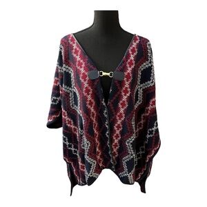 Tommy Hilfiger Southwestern Poncho Aztec Blue Red One Size